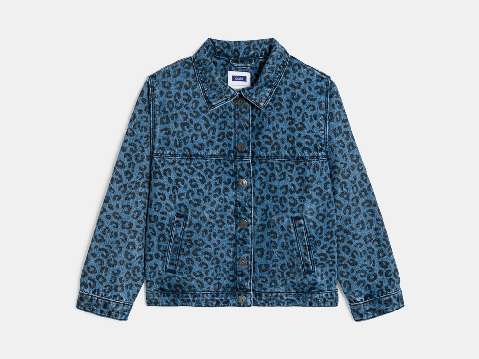 Niebieska kurtka jeansowa w panterkę dla dziewczynki 2