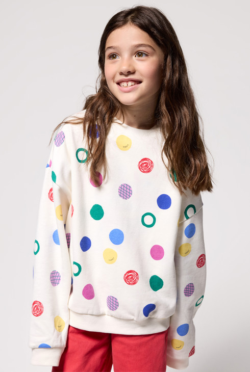 Sweat-shirt imprimé pois multicolore blanc Fille