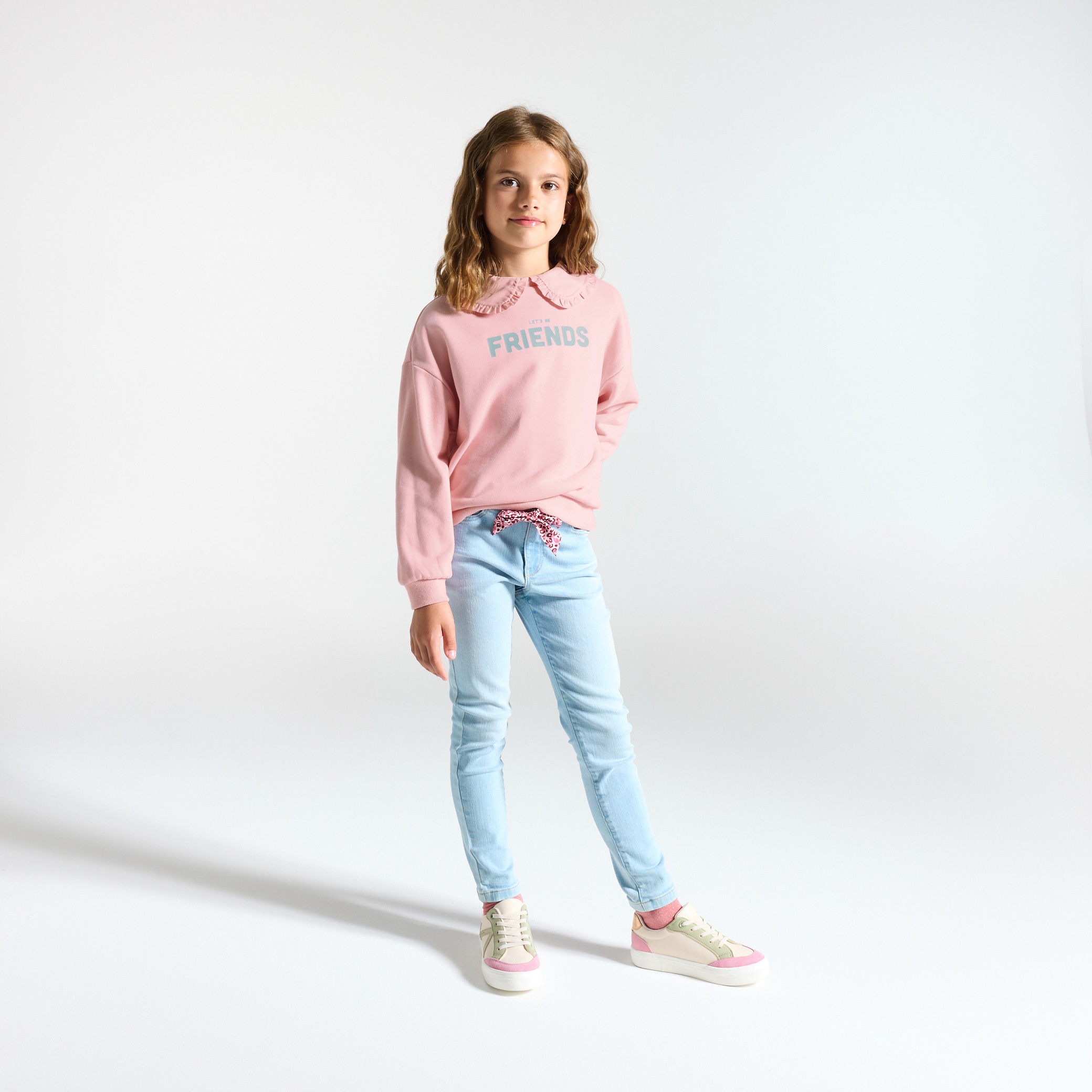 Pull côtelé col rond rose Fille Okaïdi & Obaïbi