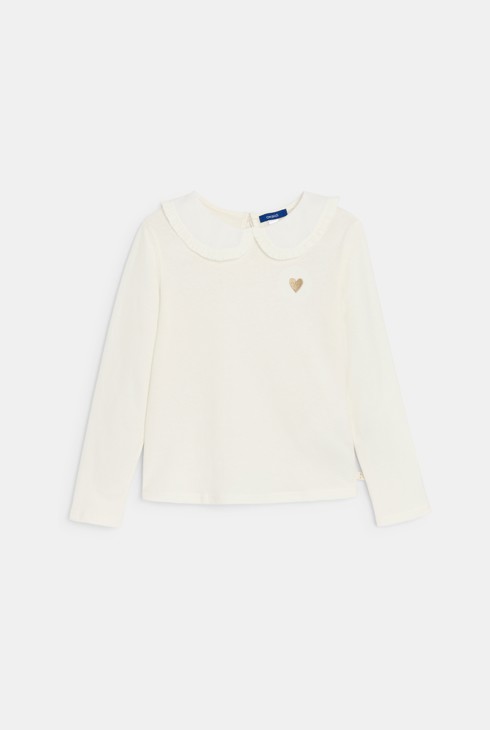 T-shirt manches longues col Claudine blanc Fille 1