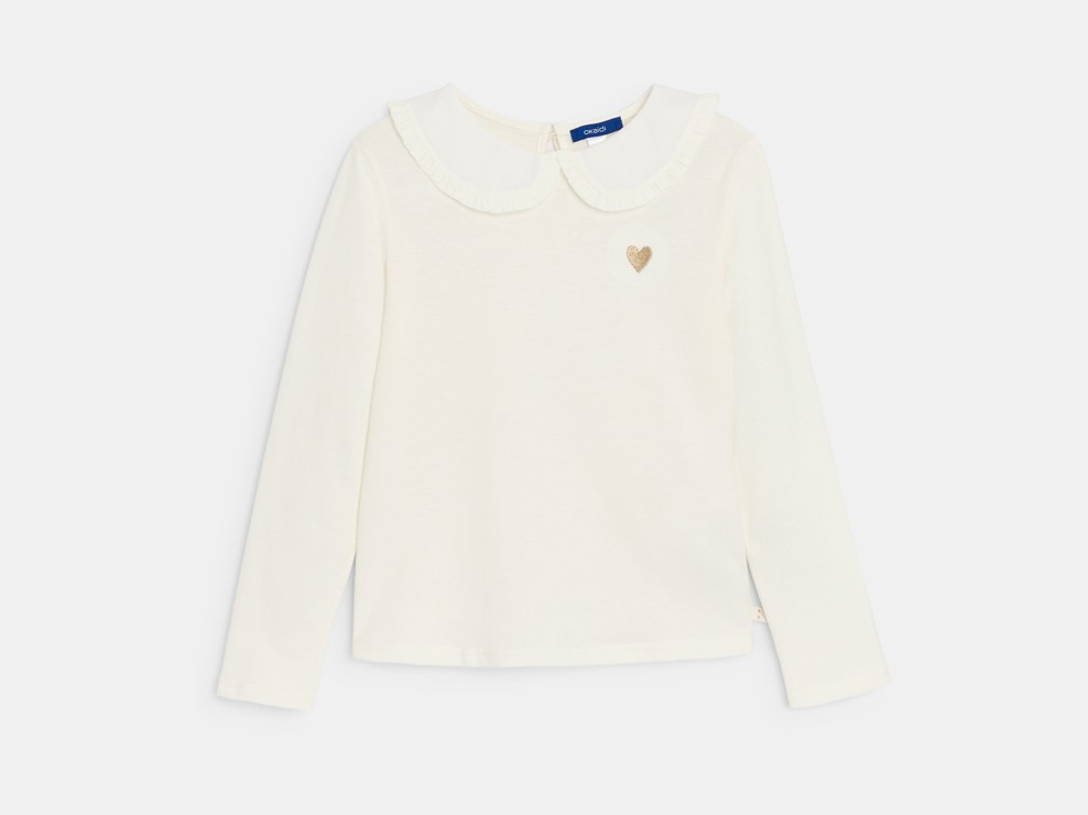 T-shirt manches longues col Claudine blanc Fille 1