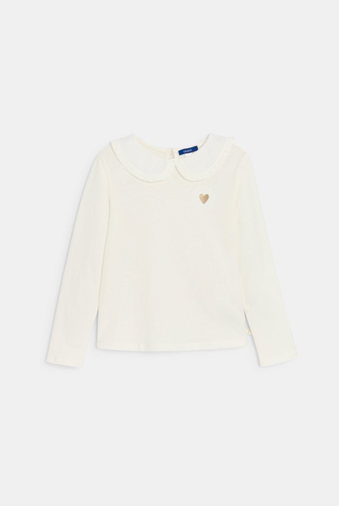 Girl's white long-sleeve T-shirt with Peter Pan collar 2