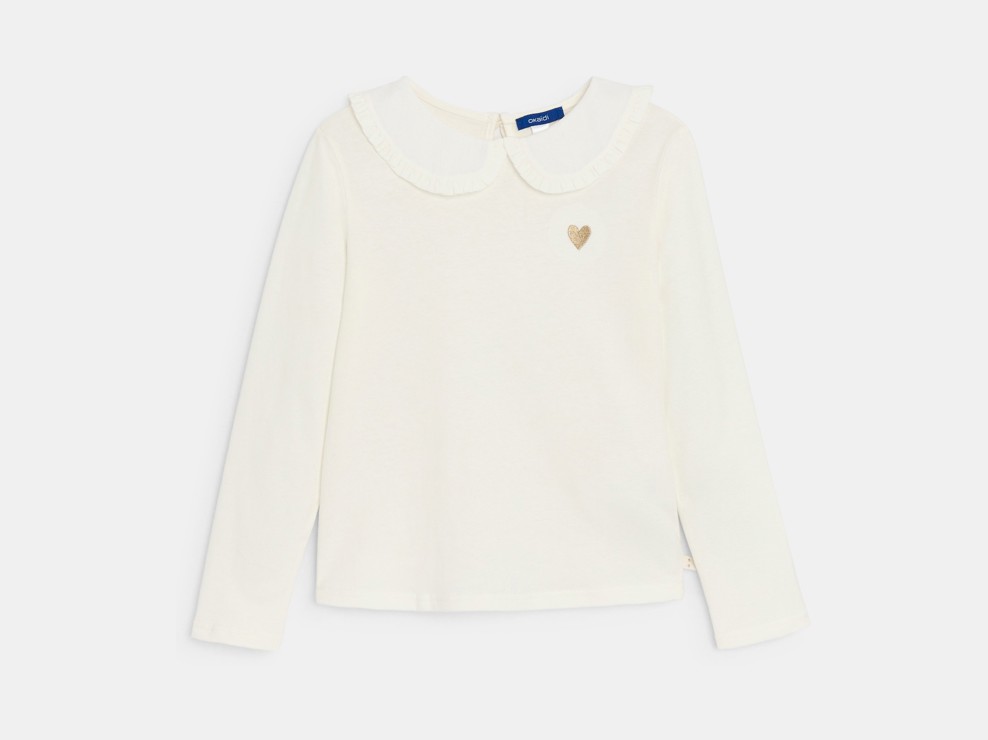T-shirt manches longues col Claudine blanc Fille 2