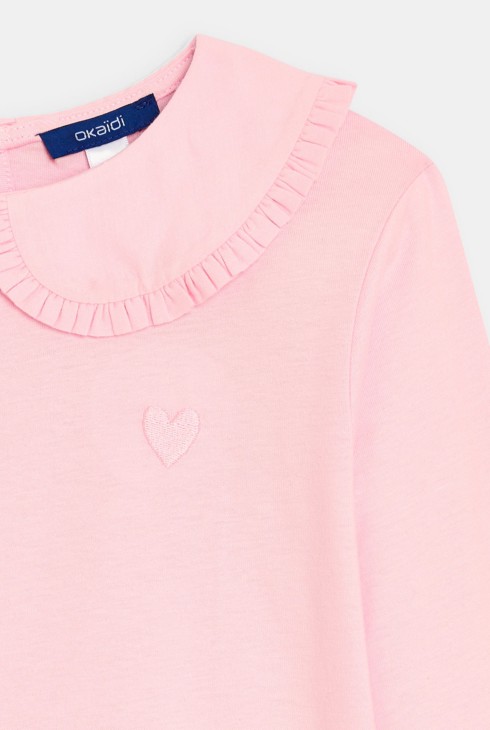 T-shirt manches longues col Claudine rose Fille 2
