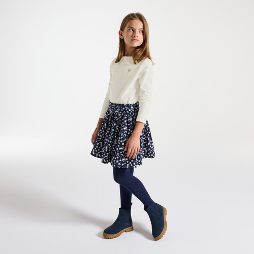 T-shirt Manches Longues Col Claudine Blanc Fille - Blanc Écru - 12A - OKAIDI