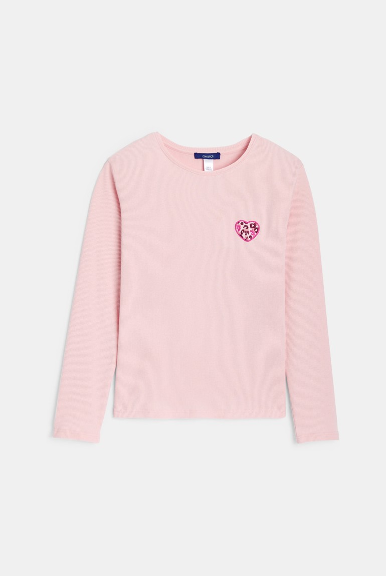 T-shirt manches longues cœur léopard rose Fille 1