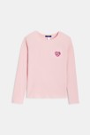 T-shirt manches longues cœur léopard rose Fille