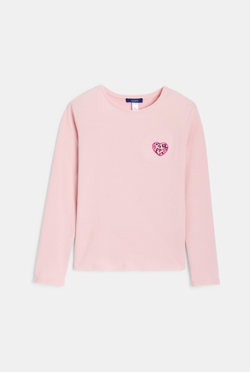 T-shirt manches longues cœur léopard rose Fille 1