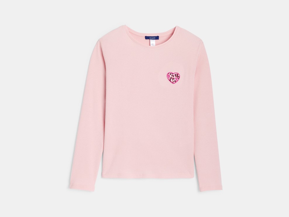 T-shirt manches longues cœur léopard rose Fille 1