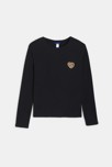 T-shirt manches longues cœur léopard noir Fille