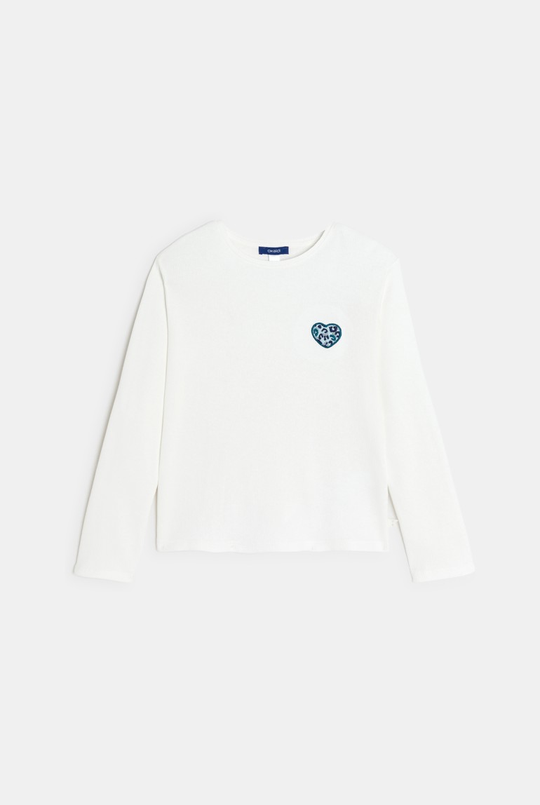 T-shirt manches longues cœur léopard blanc Fille 1