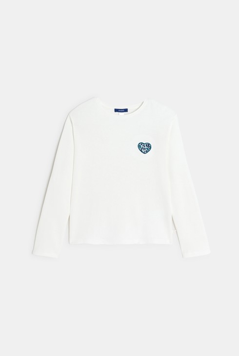 Camiseta de manga larga corazón leopardo blanco niña 1