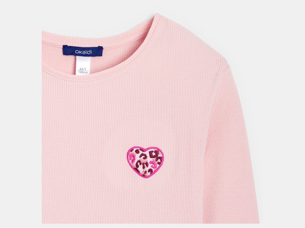 Langarm-T-Shirt Herz Leopard rosa Mädchen 2