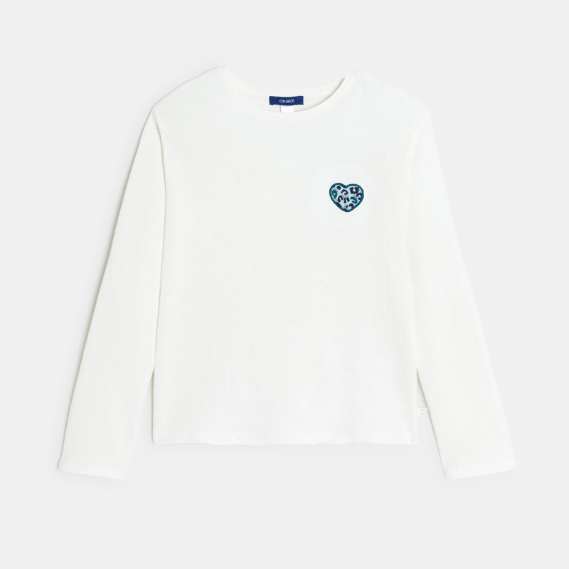 Langarm-T-Shirt Herz Leopard weiß Mädchen