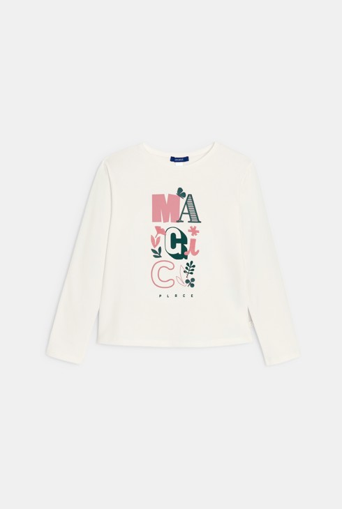 Camiseta de manga larga con mensaje blanco niña 1