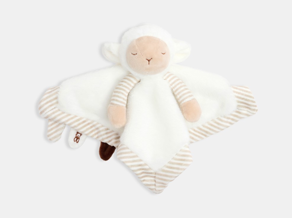 Beżowa płaska przytulanka z weluru z motywem owieczki dla niemowląt 1