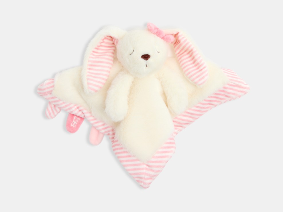 Doudou plat lapin fourrure rose bébé naissance 1