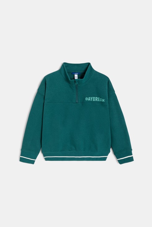 Sudadera cuello alto con mensaje verde niño 1
