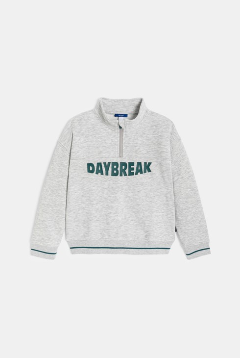 Sudadera cuello alto con mensaje gris jaspeado niño 1