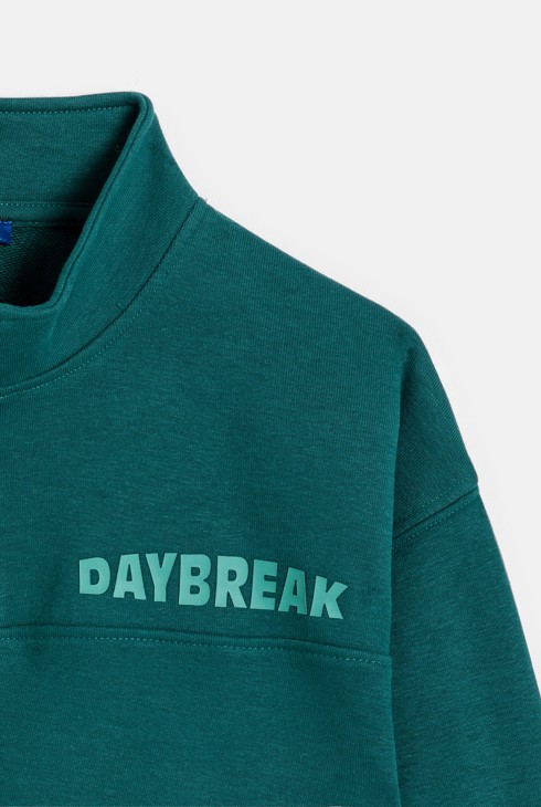 Sweat-shirt col montant à message vert Garçon