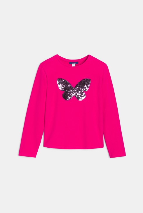 Langarm-T-Shirt mit Zauberpailletten rosa Mädchen 1