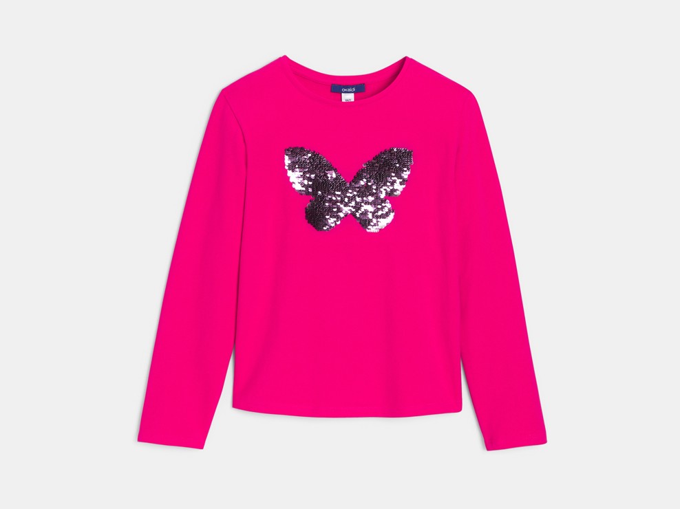 Langarm-T-Shirt mit Zauberpailletten rosa Mädchen 1