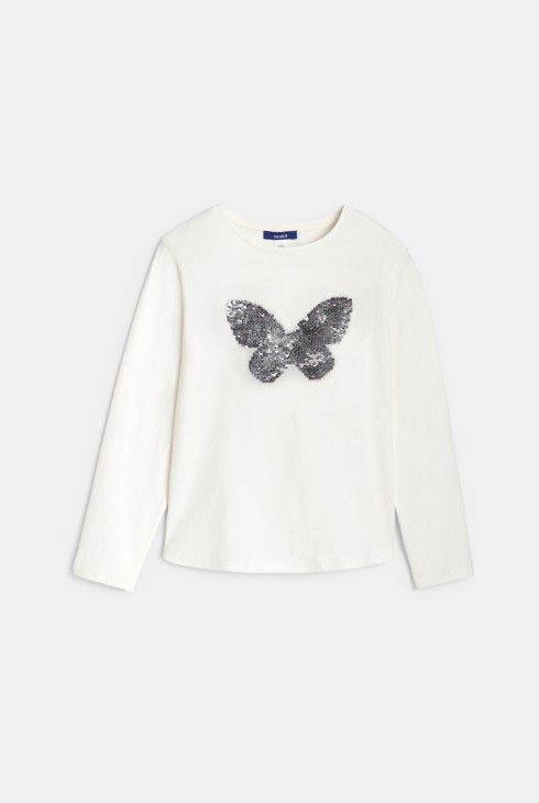 Camiseta de manga larga con lentejuelas mágicas blanco niña 1