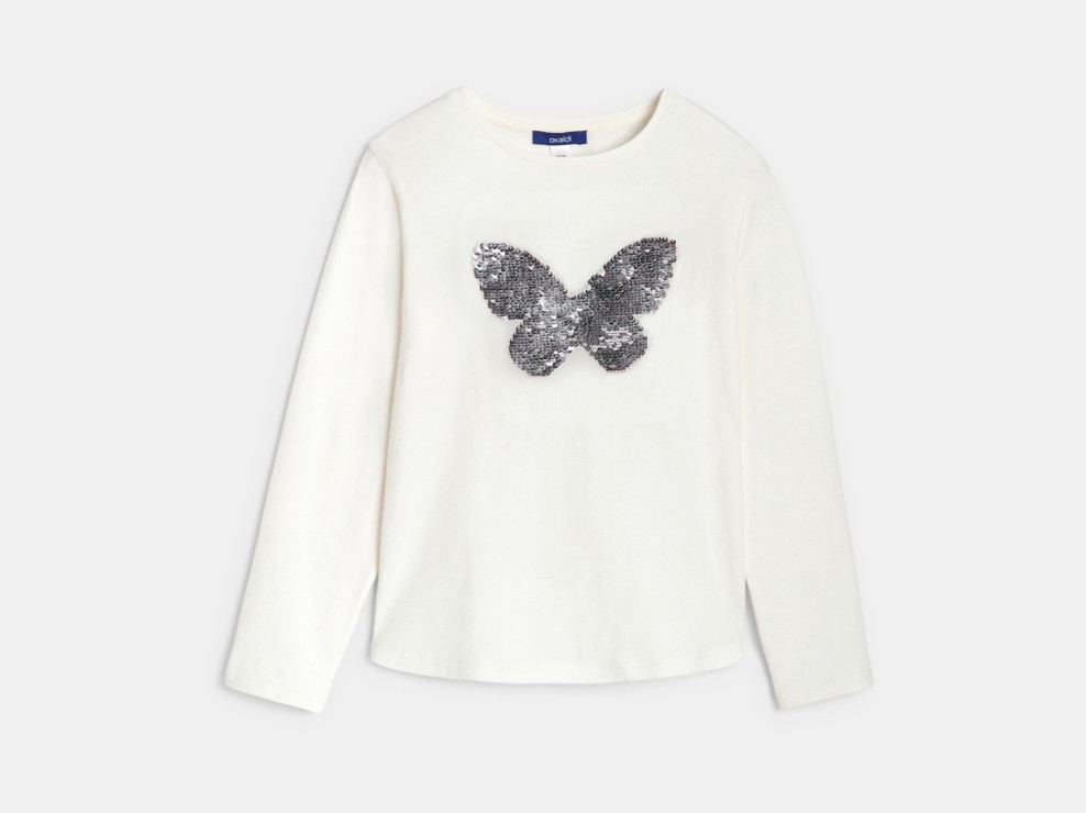 Langarm-T-Shirt mit Zauberpailletten weiß Mädchen 1