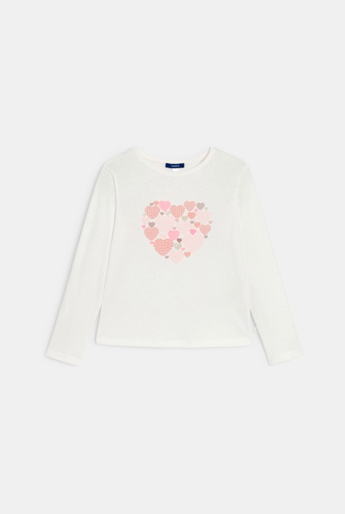 T-shirt manches longues motif cœur blanc Fille