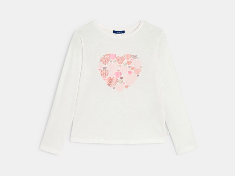 Wit T-shirt met lange mouwen en hartmotief voor meisjes 1