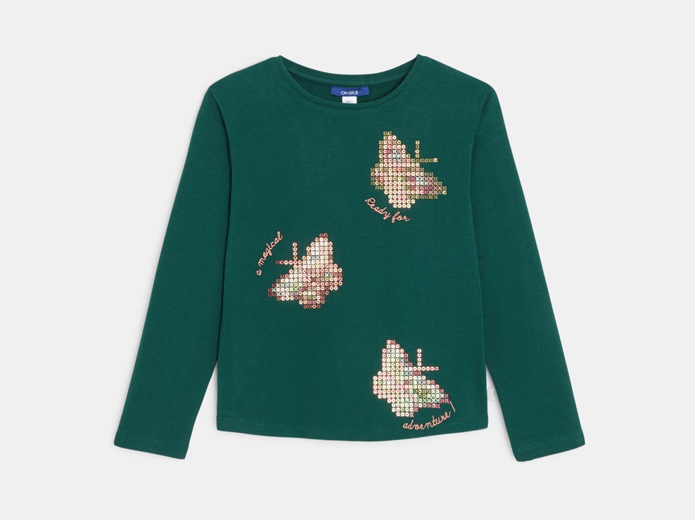 Groen T-shirt met lange mouwen en vlindermotief voor meisjes 1