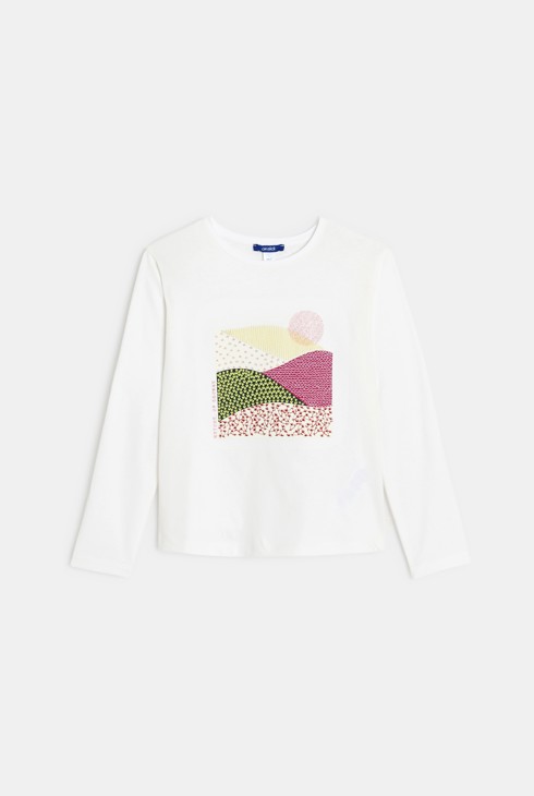 T-shirt manches longues motif paysage blanc Fille