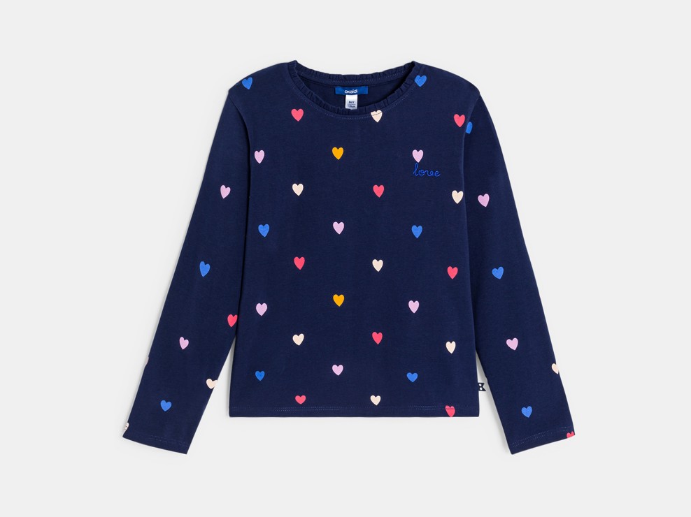 Camiseta de manga larga pequeños corazones azul marino niña 2