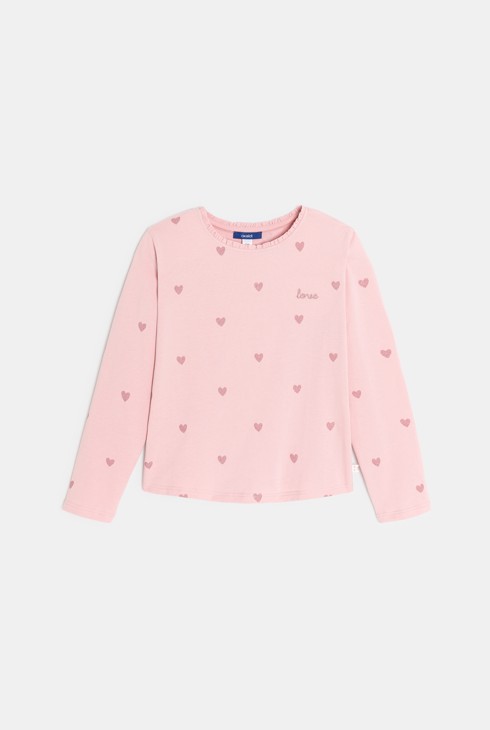 T-shirt manches longues petits cœurs rose Fille 1