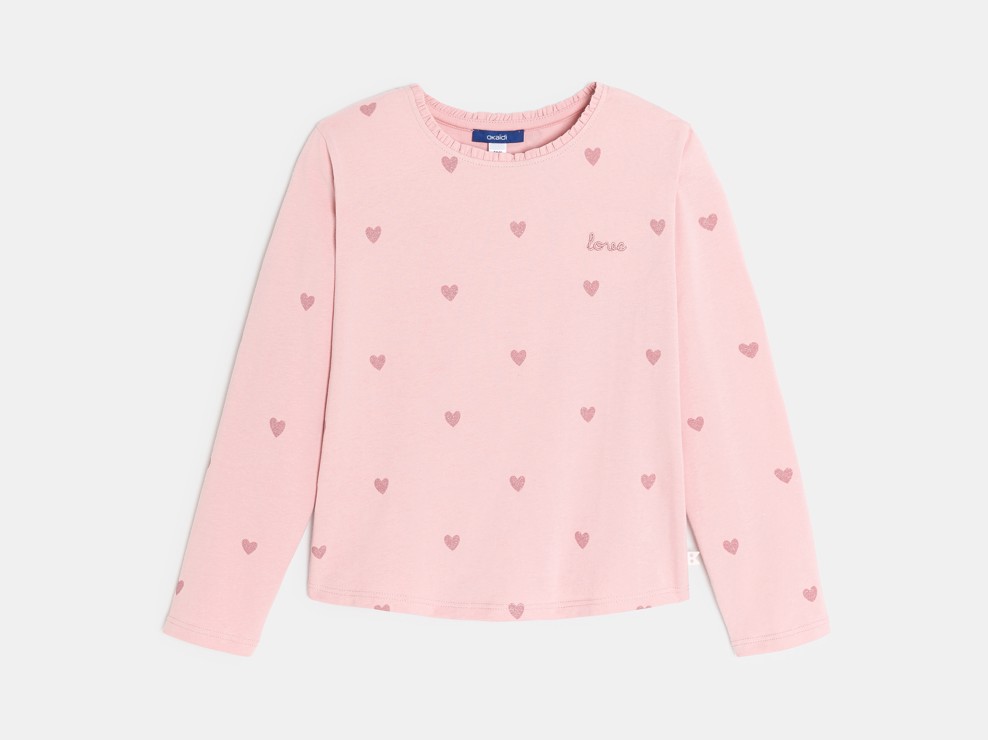 Roze meisjesshirt met hartjes en lange mouwen 1