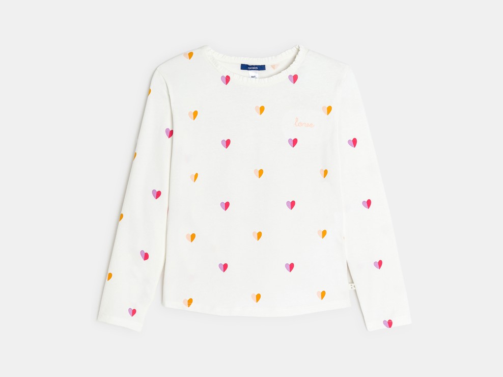 Langarm-T-Shirt Herzchen weiß Mädchen 2