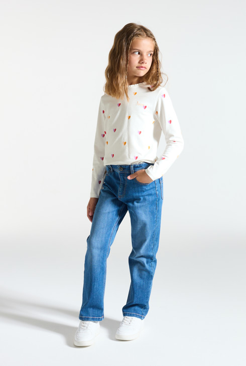 T-shirt manches longues petits cœurs blanc Fille 1