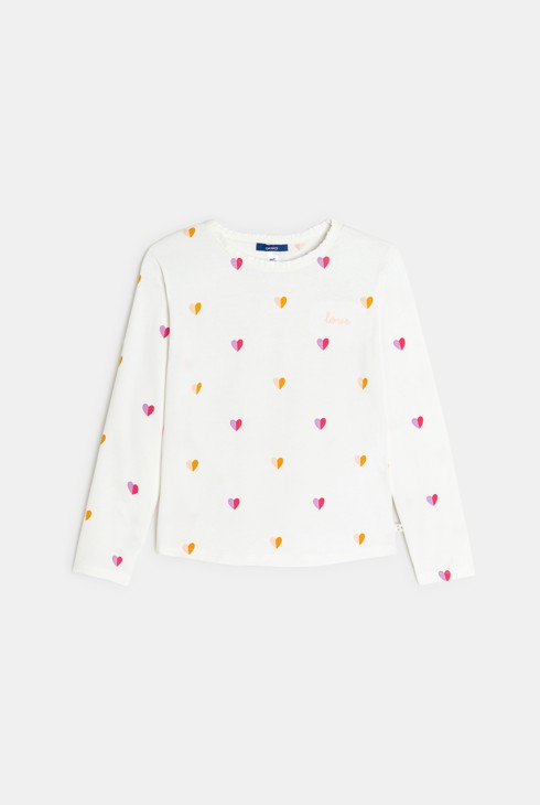 Bijela majica dugih rukava s printom malenih srca za djevojčice 2