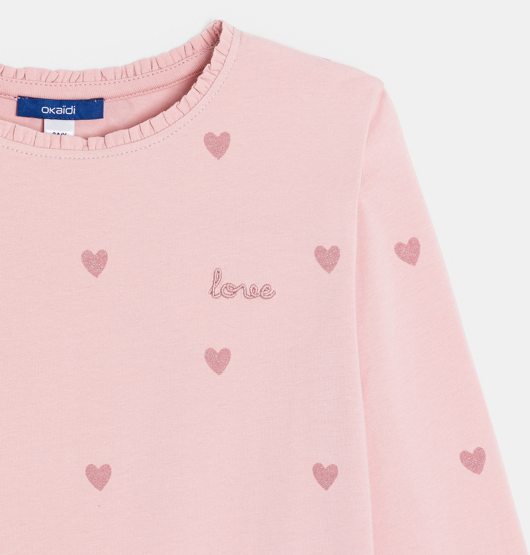 T-shirt manches longues petits cœurs rose Fille