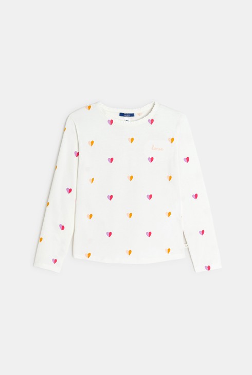 T-shirt manches longues petits cœurs blanc Fille 2