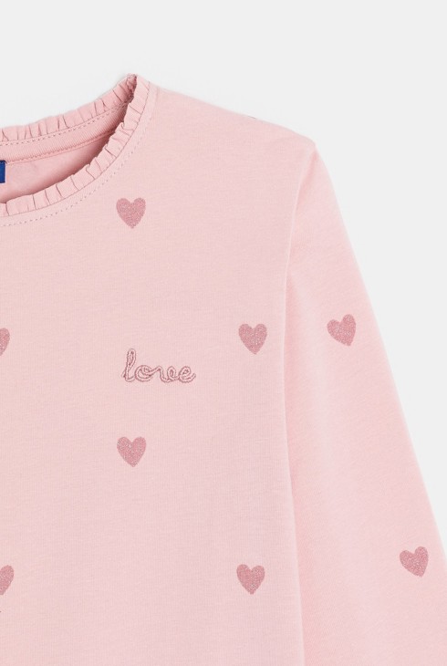 T-shirt manches longues petits cœurs rose Fille