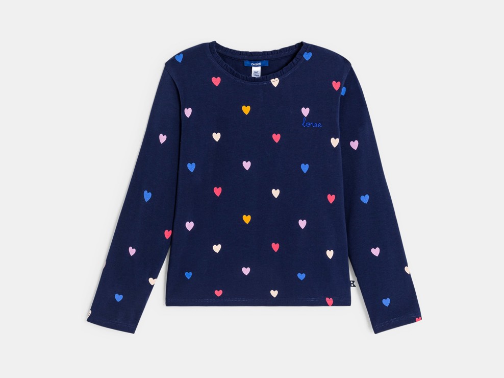 T-shirt a maniche lunghe blu navy con cuoricini per Bambina 2