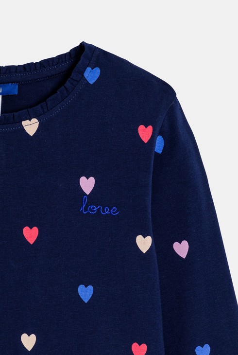 T-shirt fille bleu motifs colorés