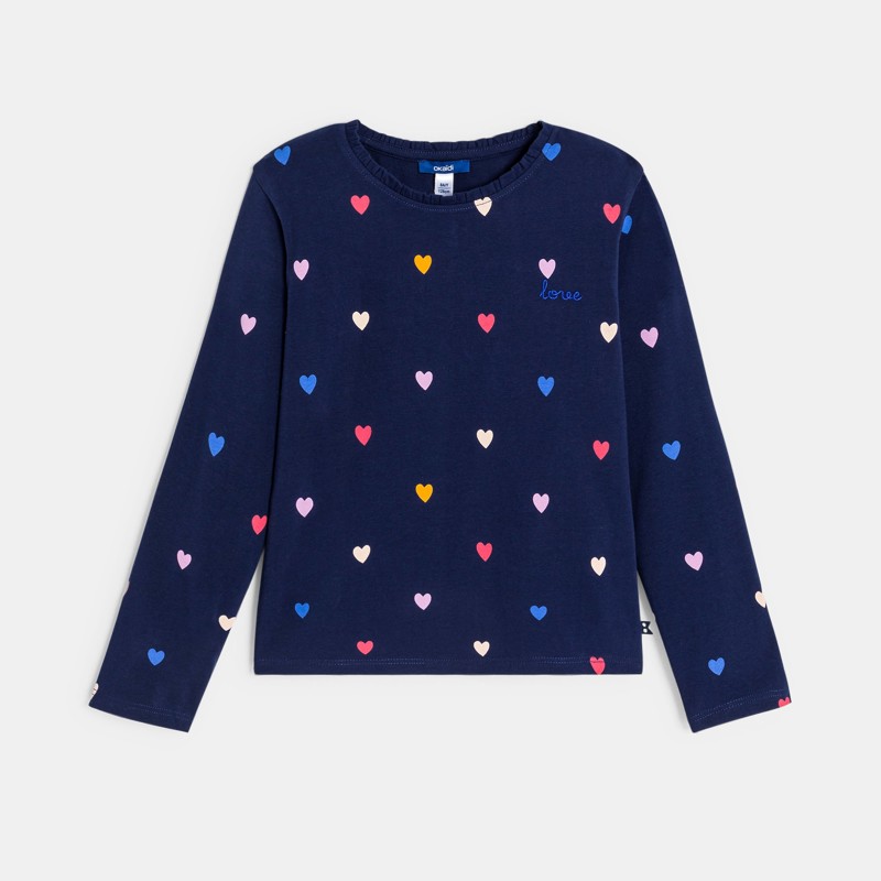 Langarm-T-Shirt Herzchen marineblau Mädchen
