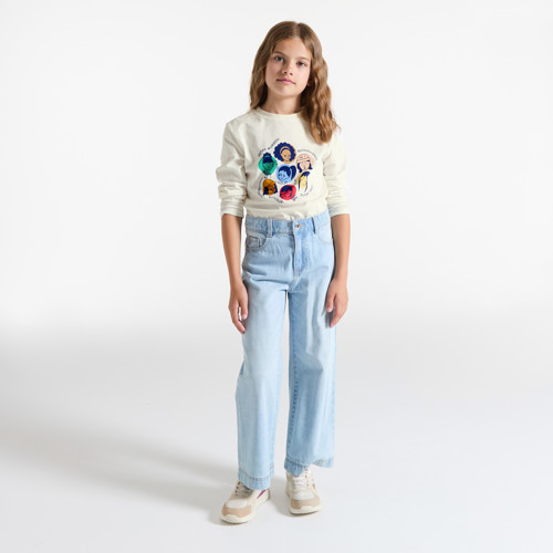 T-shirt Manches Longues À Message Blanc Fille - Ecru Tres Clair - 3A - OKAIDI