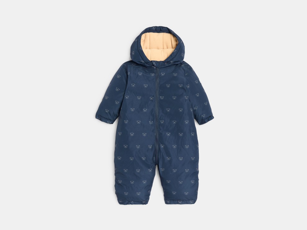 Schneeanzug in Blau mit Bärenmotiv und Fleecefutter für kleine Jungen 1