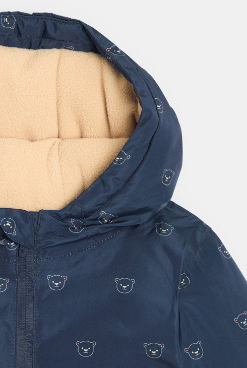 Baby boy's blue fleece-lined teddy bear snowsuit 2