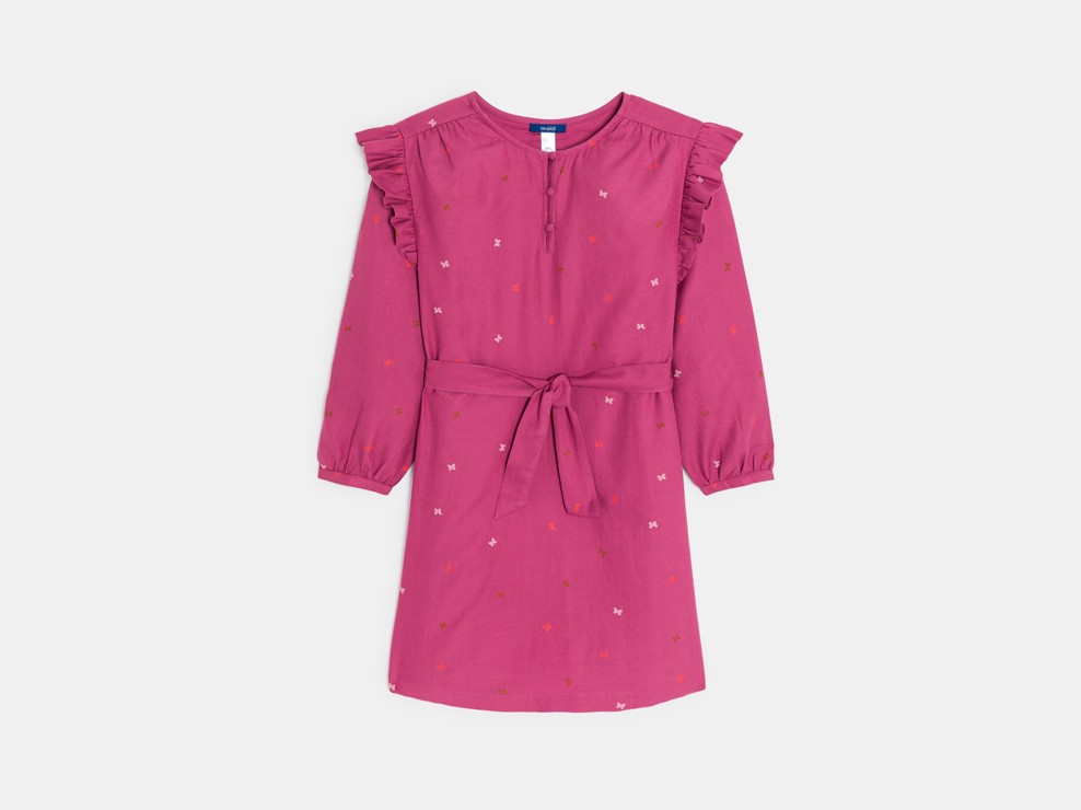 Robe ceinturée imprimée rose Fille 1