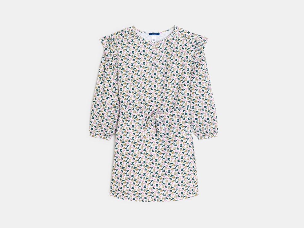 Getailleerde jurk met grijze print voor meisjes 1