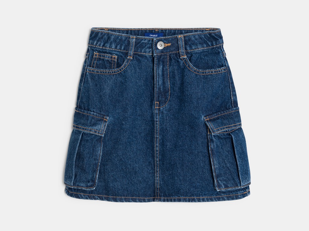 Gonna in jeans cargo blu per bambina 1